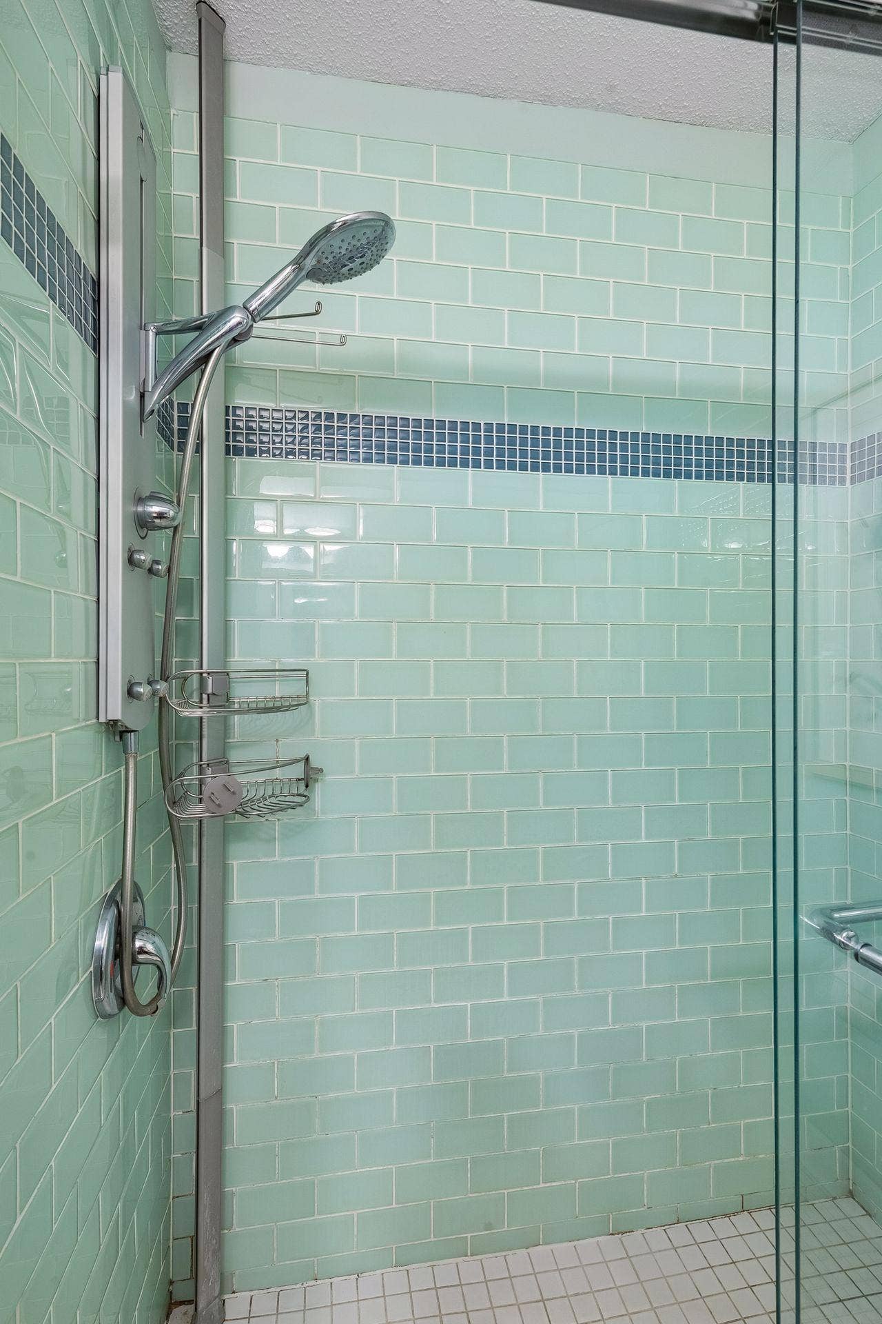 Updated shower with glass doors