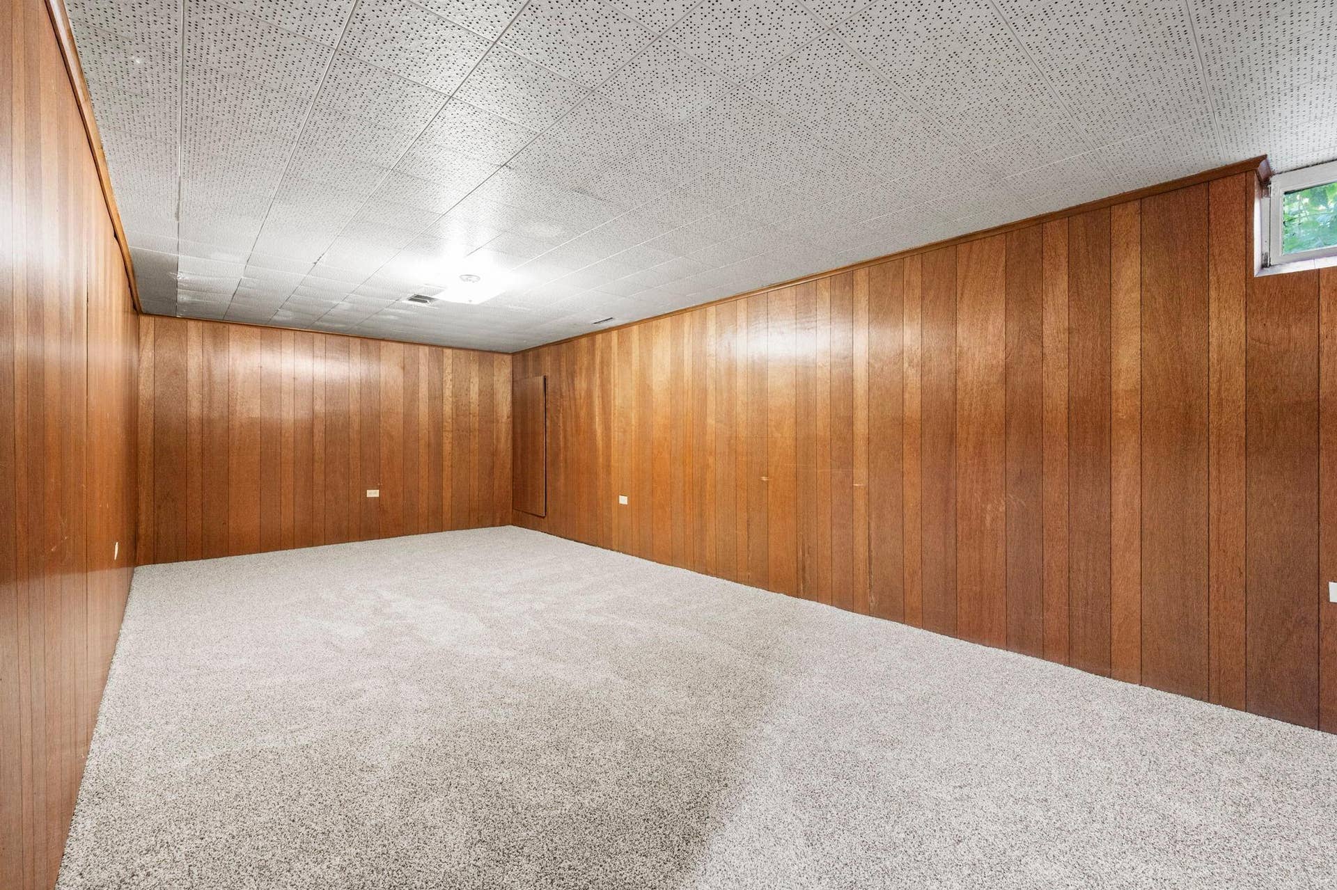 6609 74th Avenue N, Brooklyn Park, MN 55428 The lower level offers a newly carpeted family room. This is the left-hand side of the room.