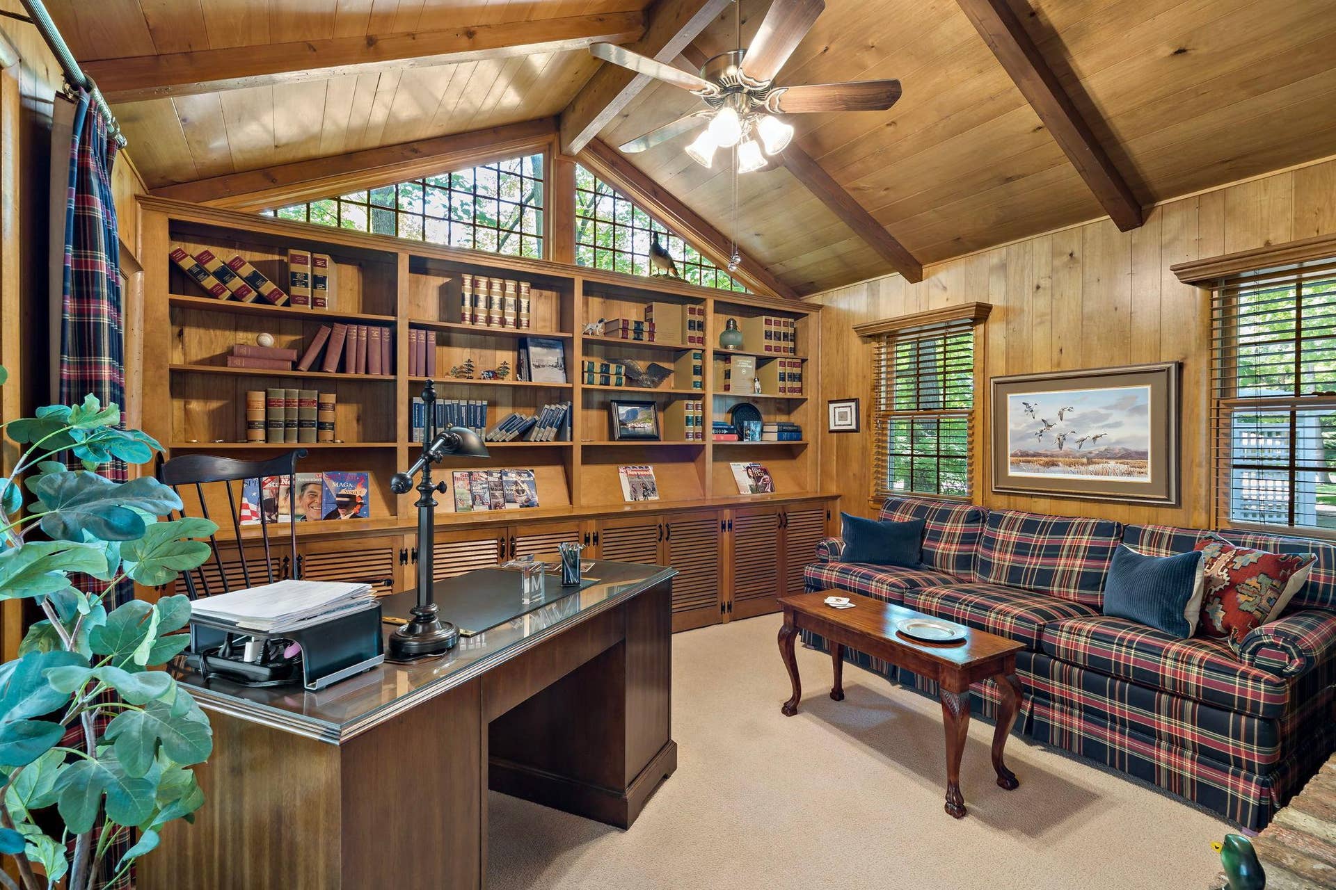 1330 Urbandale Lane N, Plymouth, MN 55447 Main floor office with vaulted ceilings and an abundance of built-ins