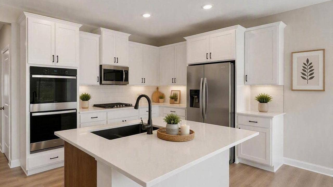 Spacious kitchen with large island and lots of cabinet space.