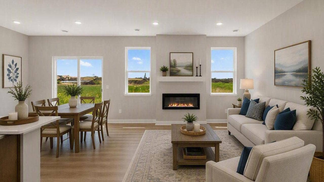 Family room is centered by a beautiful fireplace