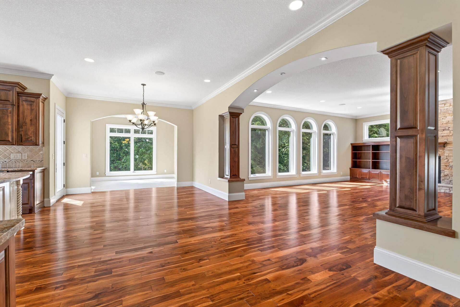 Designed with entertaining in mind, the spacious main level allows the kitchen, dining, and living spaces to flow seamlessly together.