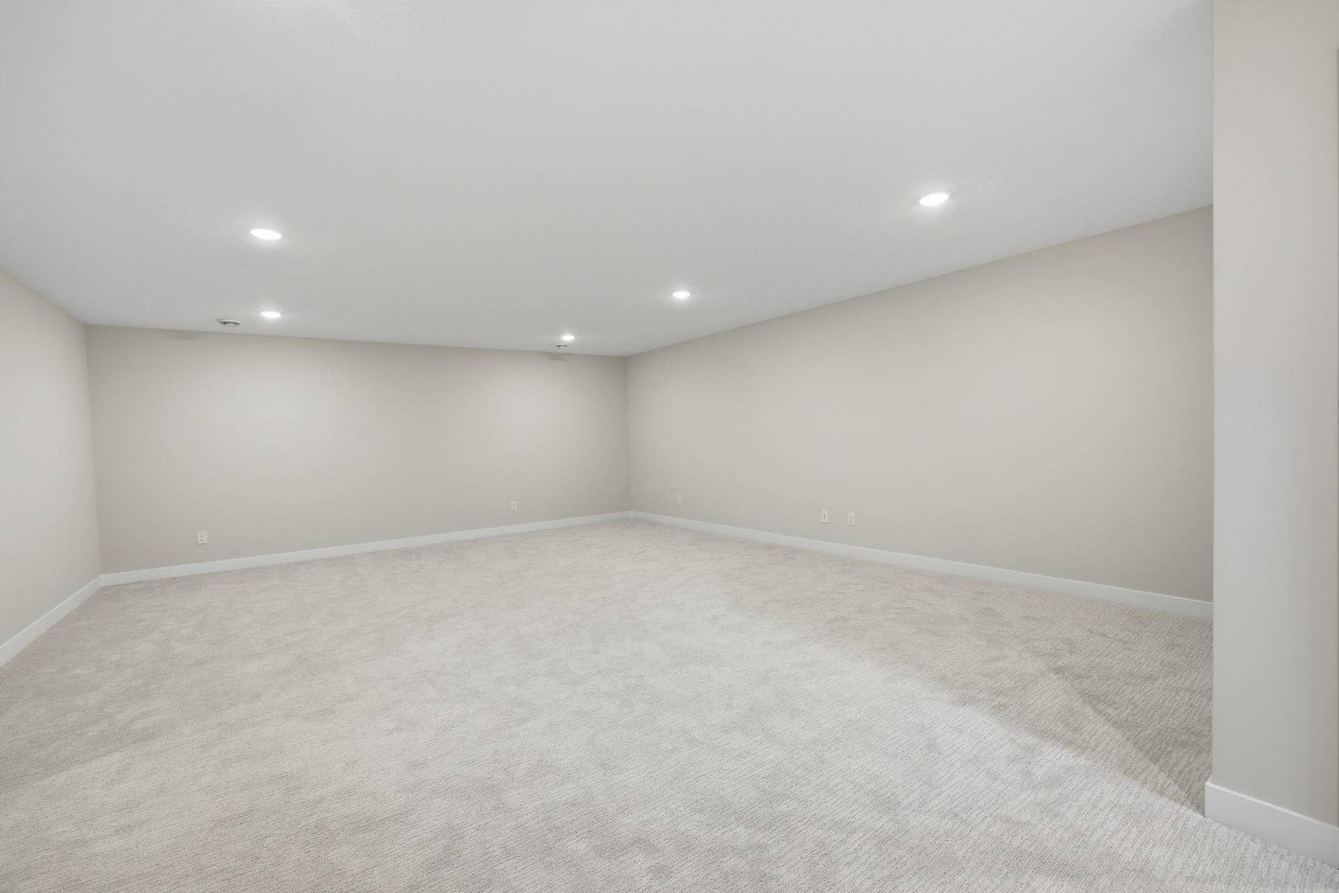 2399 Laurie Court W, Roseville, MN 55113 Unfurnished lower-level family room offering abundant space for recreation, relaxation, and entertaining.