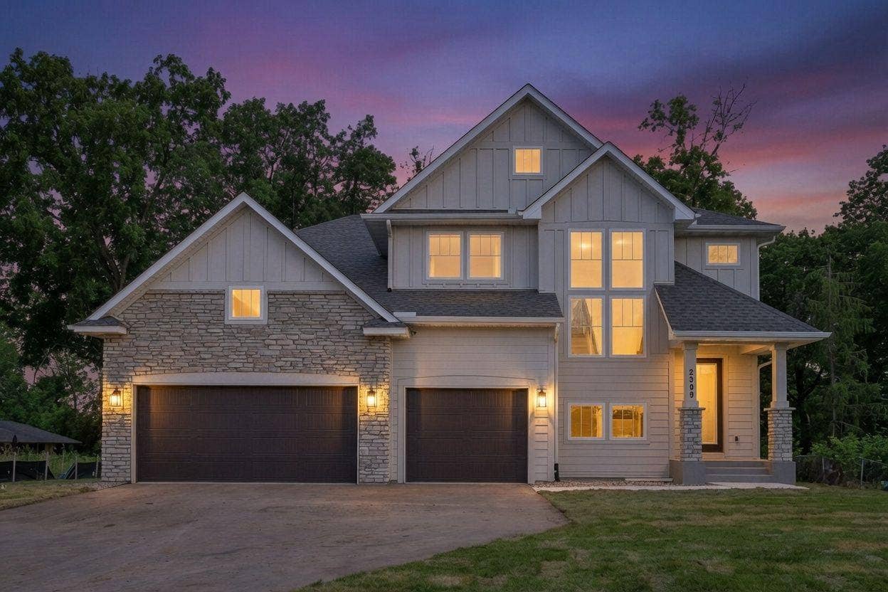 2399 Laurie Court W, Roseville, MN 55113 Evening twilight view of the property, offering a warm and inviting ambiance.