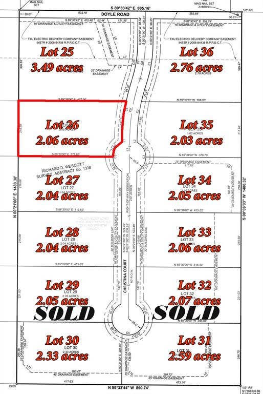 7238 Christina Court, Krum, TX 76249 Map showing property parcels