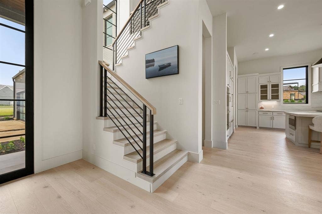 12121 Lighthouse Lane W, Malakoff, TX 75148 Stairway featuring wood finished floors, recessed lighting, and baseboards