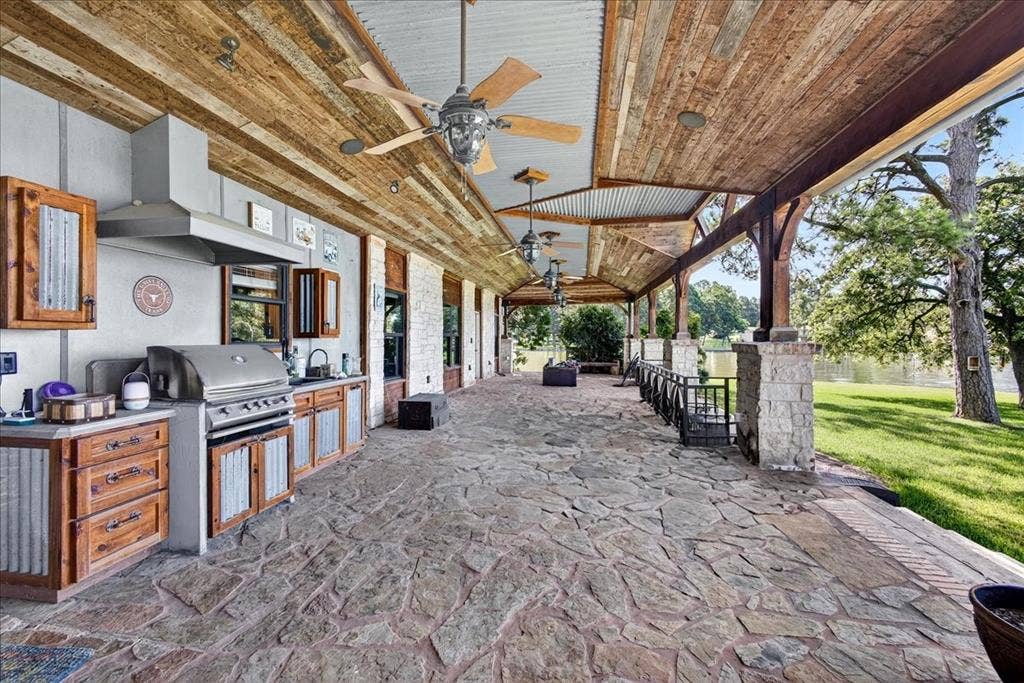 6903 Scott Street, Eustace, TX 75124 View of patio with area for grilling and a ceiling fan
