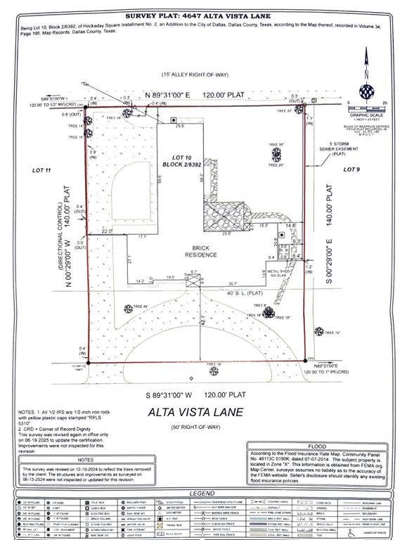 4647 Alta Vista Lane, Dallas, TX 75229 Old survey from when a house was on the lot
