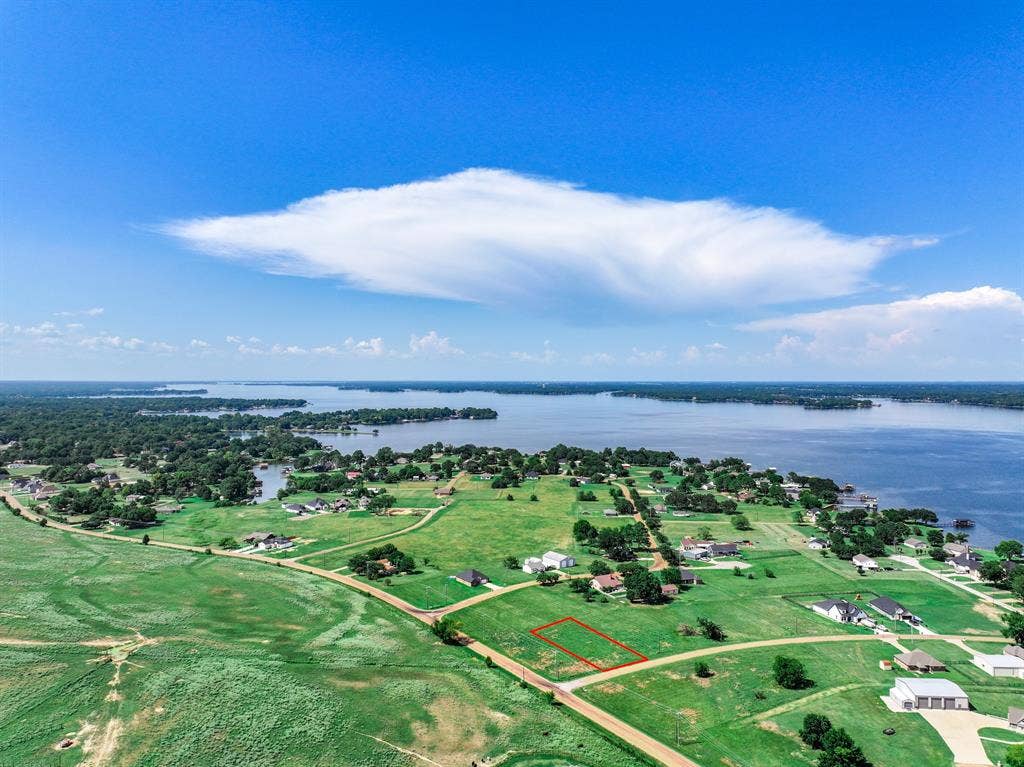 TBD Loving Ranch Road, Trinidad, TX 75163 Aerial view of property and surrounding area featuring a large body of water and property parcel outlined