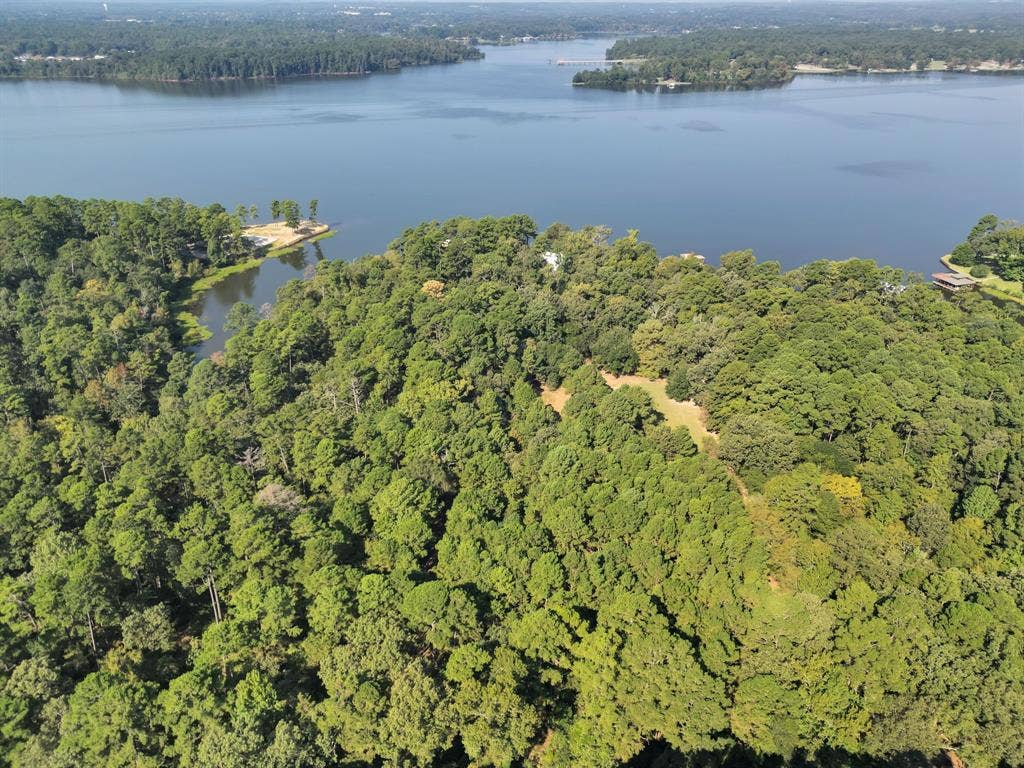 Lot 20-C Eastside Road, Tyler, TX 75707 Aerial overview of property's location featuring a forest and a large body of water