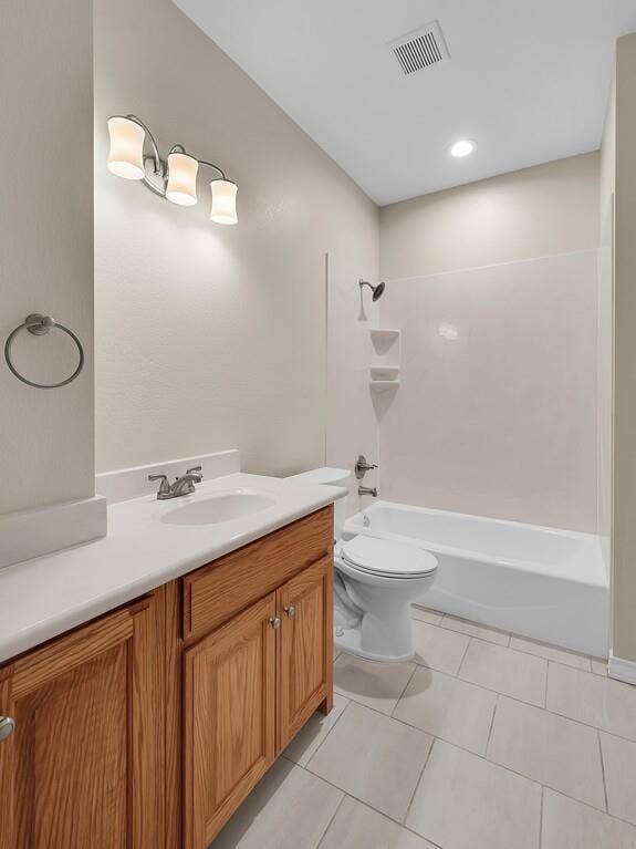 556 Wildwood Trail, Lorena, TX 76655 Full bathroom with vanity, light tile patterned floors, shower / washtub combination, and recessed lighting
