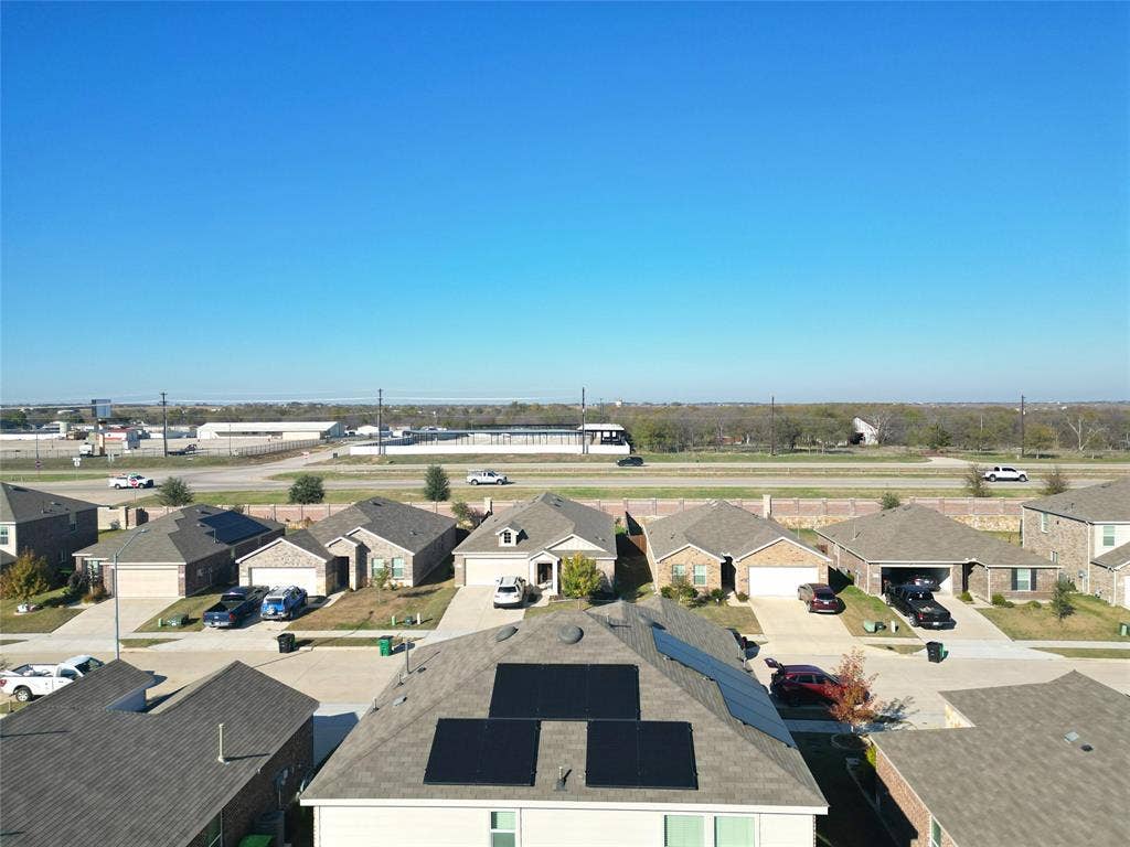 Aerial perspective of suburban area
