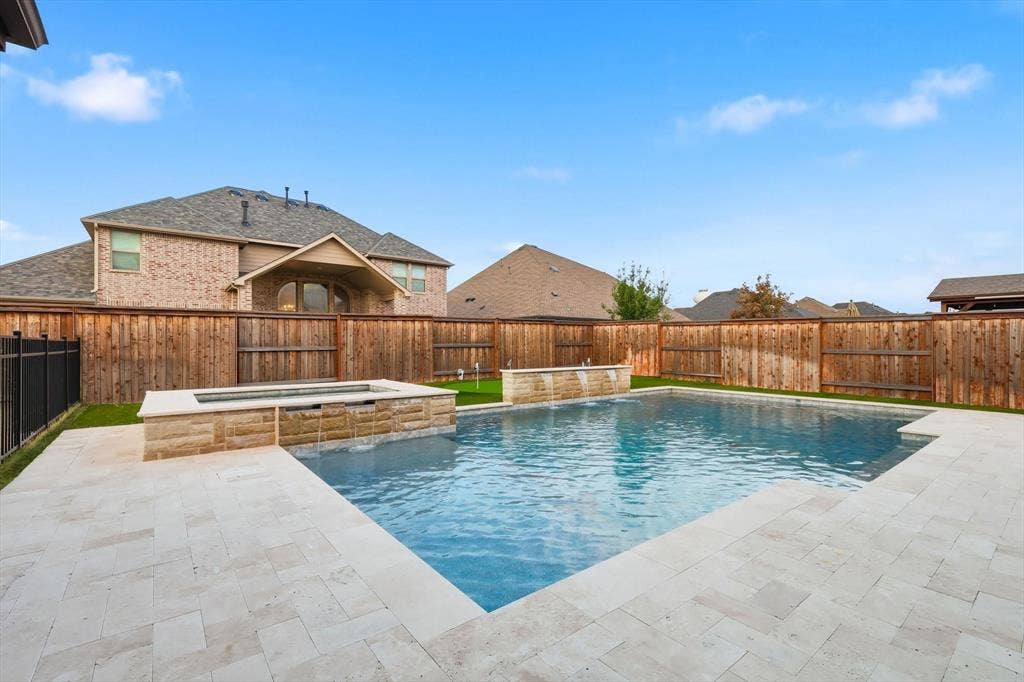 3860 Dewberry Lane, Prosper, TX 75078 Salt water pebble tech pool with sump pump and Helical Piers