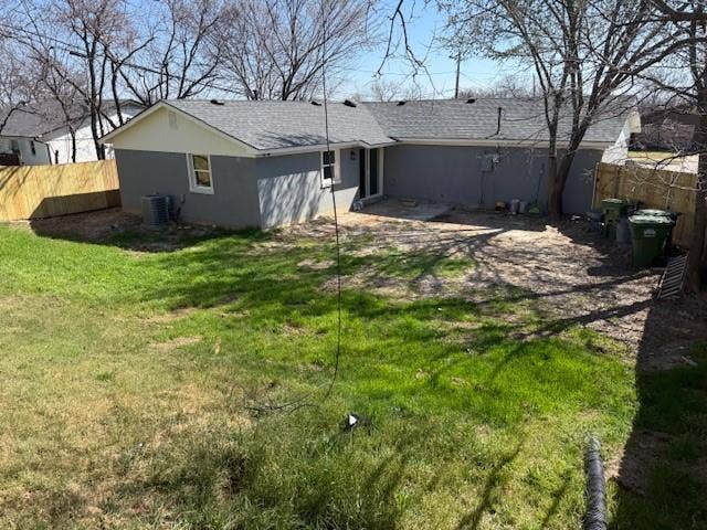 5845 Haney Drive, Watauga, TX 76148 Rear view of house featuring a fenced backyard, a shingled roof, and stucco siding