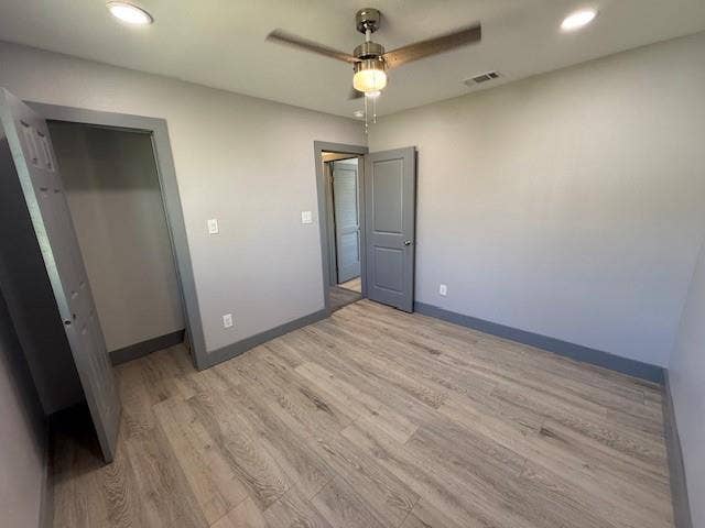 5845 Haney Drive, Watauga, TX 76148 Unfurnished bedroom with recessed lighting, light wood-style floors, and a ceiling fan