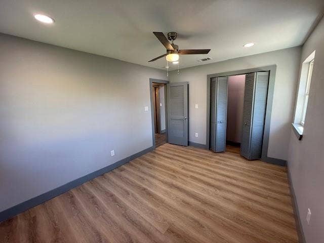 5845 Haney Drive, Watauga, TX 76148 Unfurnished bedroom with wood finished floors, recessed lighting, a ceiling fan, and a closet