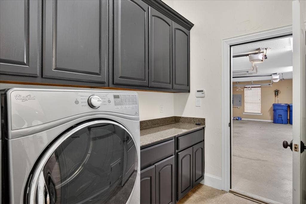 5182 Bayshore Drive, Athens, TX 75752 Laundry room featuring washer / clothes dryer, cabinet space, and electric panel