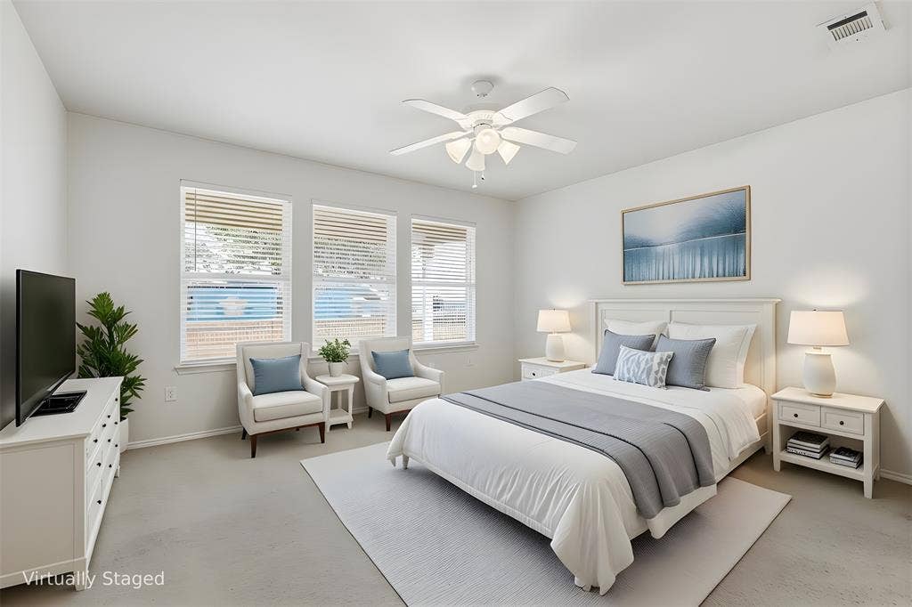 1492 Troon Drive, Frisco, TX 75036 Primary Bedroom with a wall of windows Virtually Staged