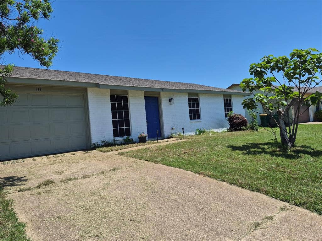 117 Yorkshire Drive, Cedar Hill, TX 75104 Single-story residence featuring a white brick exterior and a dark asphalt shingle roof