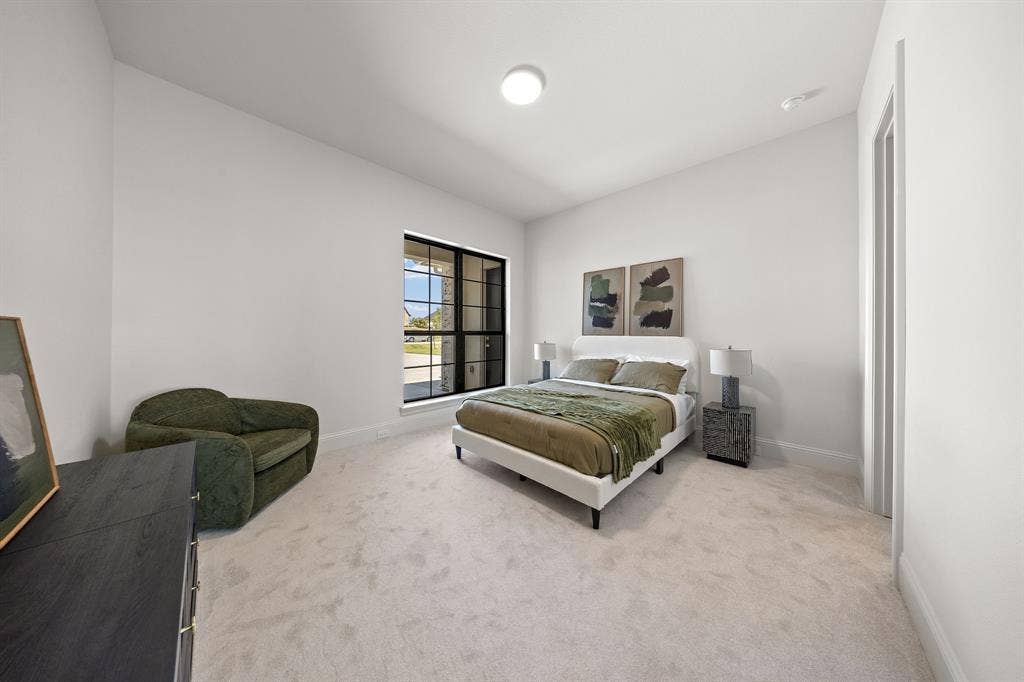 3333 Bridgegate Avenue, Northlake, TX 76247 Neutral wall color, carpeted flooring, large window with dark trim, recessed ceiling lighting