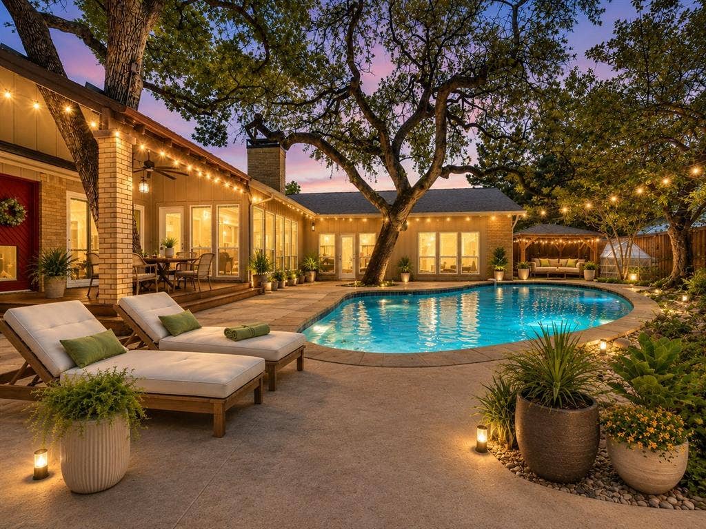 108 Wellesley Drive, Irving, TX 75062 Curved swimming pool with expansive concrete decking