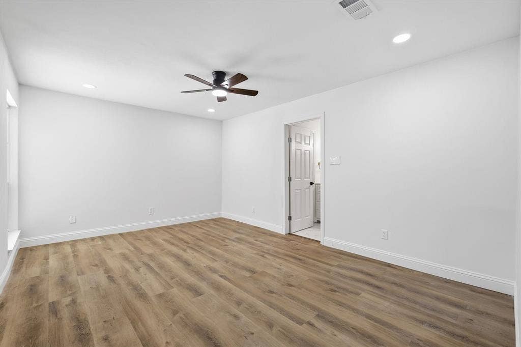2211 Sierra Drive, Grapevine, TX 76051 Unfurnished room featuring a ceiling fan, recessed lighting, and light wood-style flooring