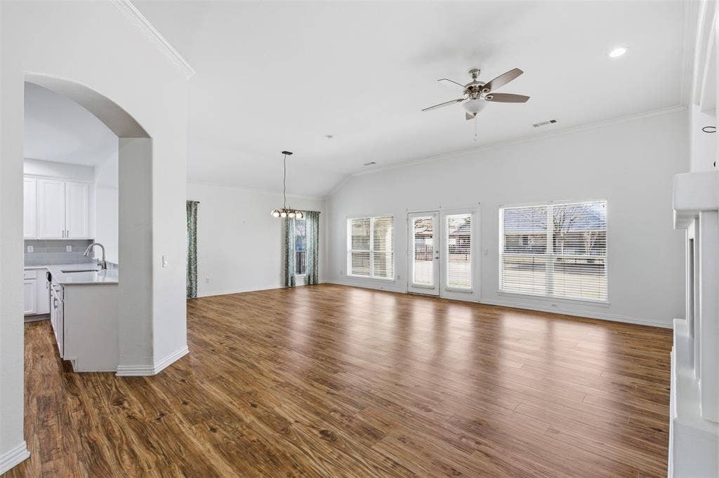 View of the living and dining area from the front entry