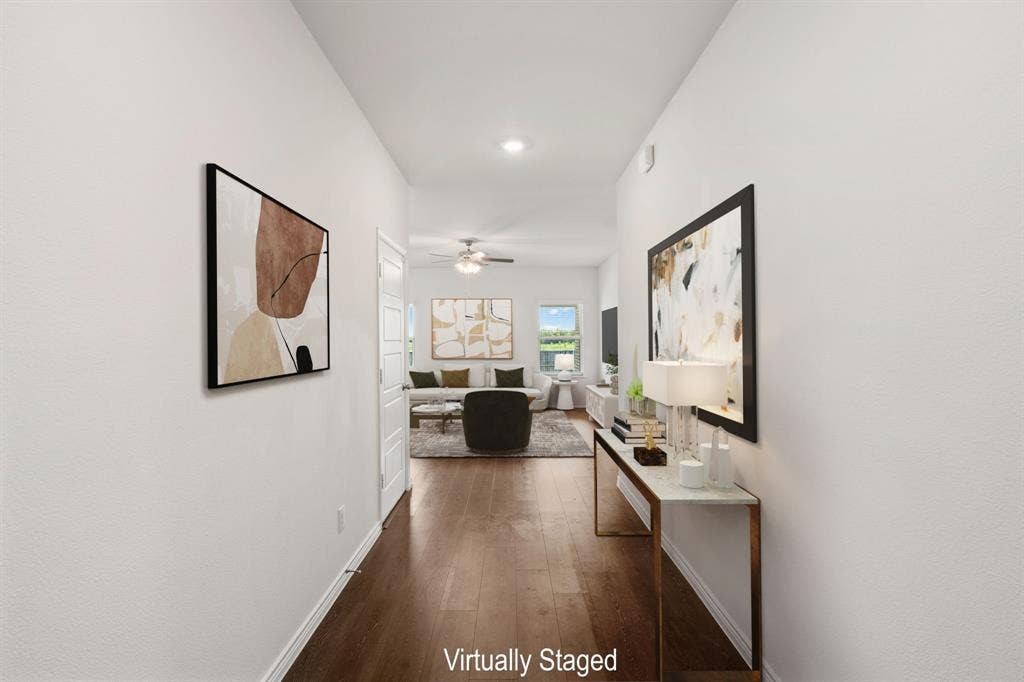653 Bunker Hill Road, Fate, TX 75189 Hallway featuring wood-finish flooring, recessed lighting, and white walls