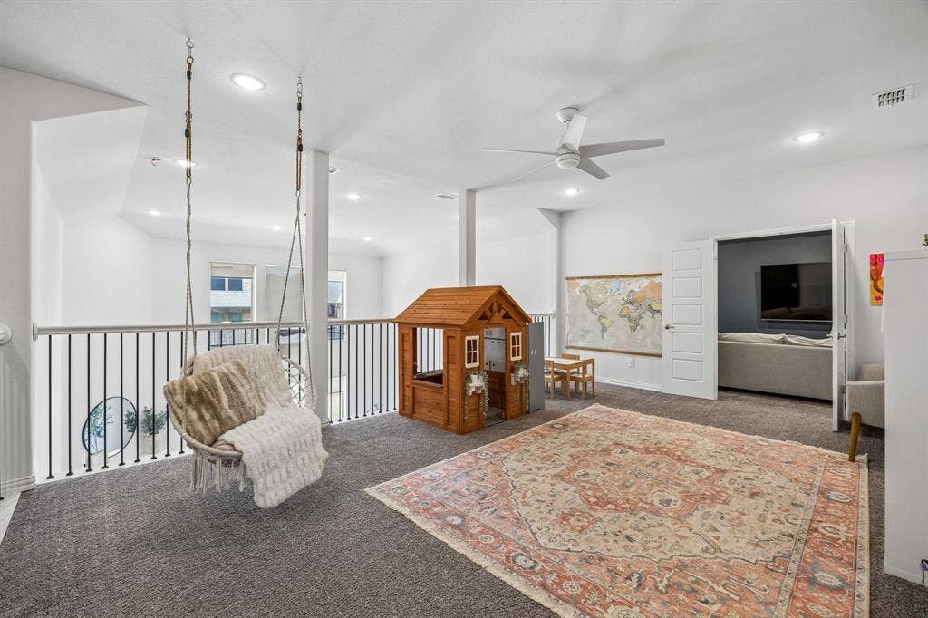 13674 Carmenita Drive, Frisco, TX 75035 Sitting room featuring carpet floors, ceiling fan, and recessed lighting