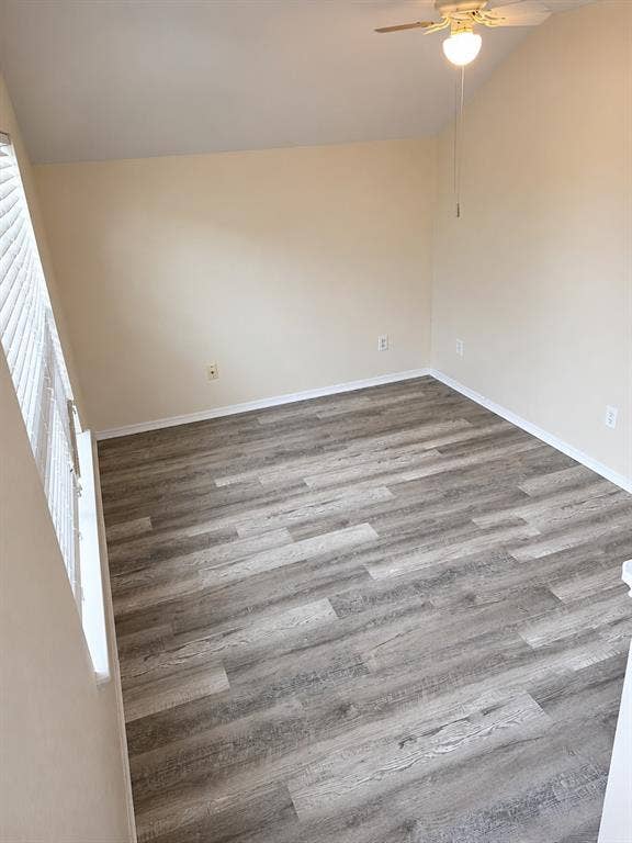 103 Denali Court, Terrell, TX 75160 Office featuring wood-finish flooring, vaulted ceiling, and a ceiling fan with integrated lighting