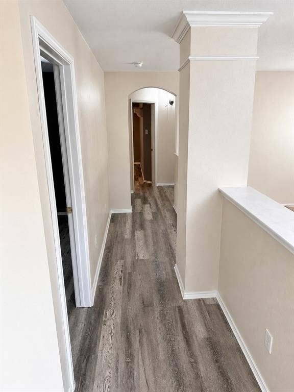 103 Denali Court, Terrell, TX 75160 Hallway featuring wood-finish flooring, light neutral wall paint, white baseboards, and white door trim