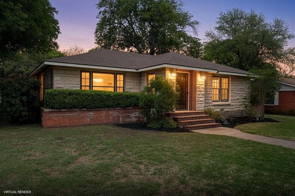 3917 Morrow Avenue, Waco, TX 76710 View of front of home with stone siding and a front lawn