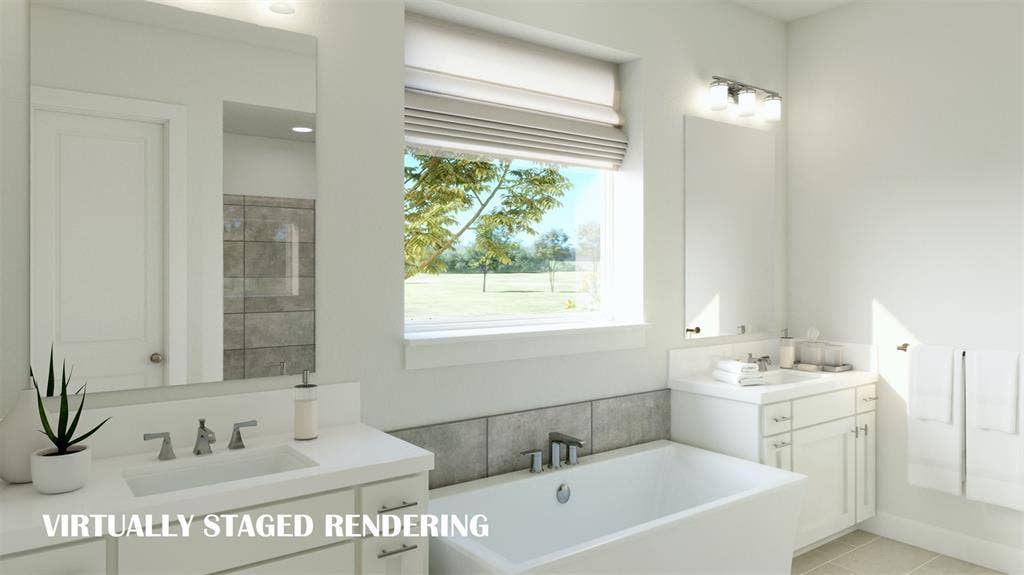 8763 Battlement Road, Frisco, TX 75035 With his and her vanities, this owner's bath offers plenty of space for two! VIRTUALLY STAGES RENDERING