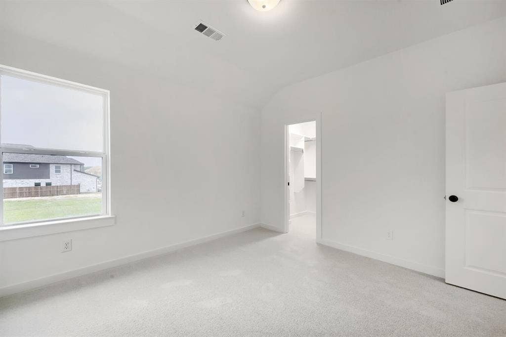 733 Red Cedar Road, Haslet, TX 76052 Spacious room featuring light-colored carpeting, a large window, and a walk-in closet with built-in shelving