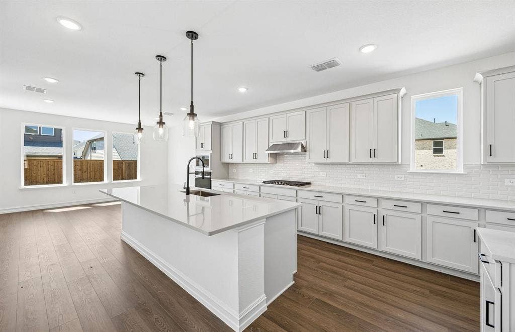 Pendent lighting in kitchen