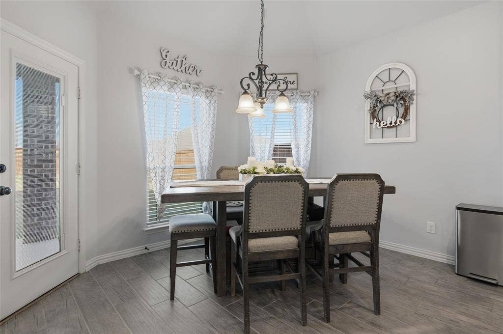 Breakfast area in the kitchen and next to the back door.