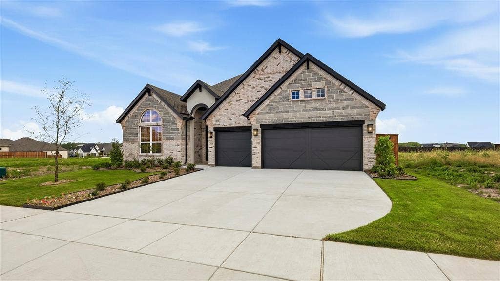 331 Fire Blade Drive, Aledo, TX 76008 Contemporary brick facade with dark grey gables and trim