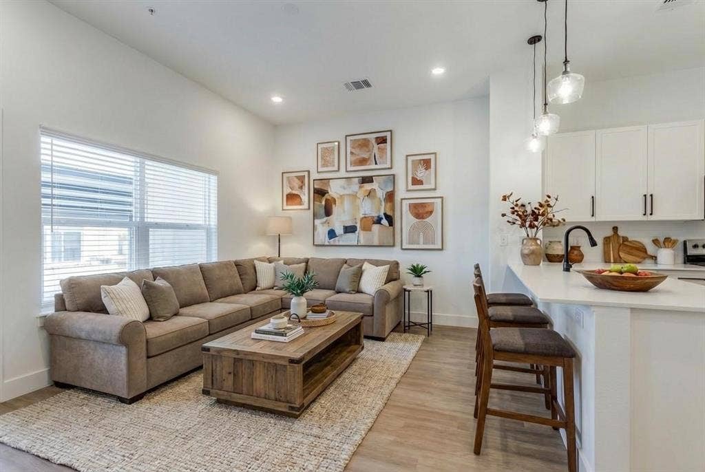 820 W McLeroy Boulevard, #2004, Saginaw, TX 76179 Independent Living Cottage Floor Plan with Breakfast Bar and Open Kitchen Concept. Virtually Staged