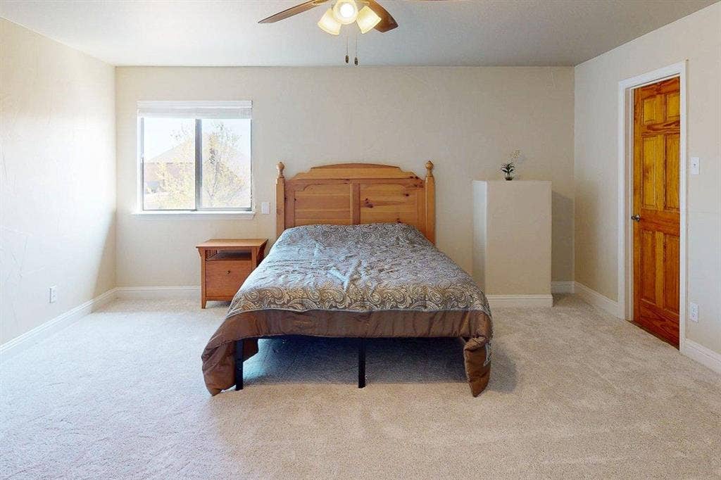 349 Creekside Trail, Argyle, TX 76226 Bedroom featuring light carpet and a ceiling fan