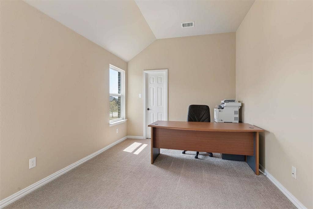 2446 Old Stables Drive, Celina, TX 75009 Office space featuring light carpet and lofted ceiling