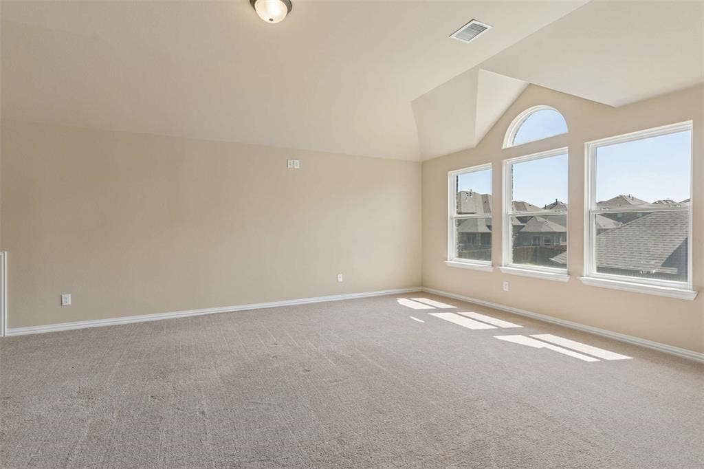 2446 Old Stables Drive, Celina, TX 75009 Spare room with lofted ceiling and light carpet