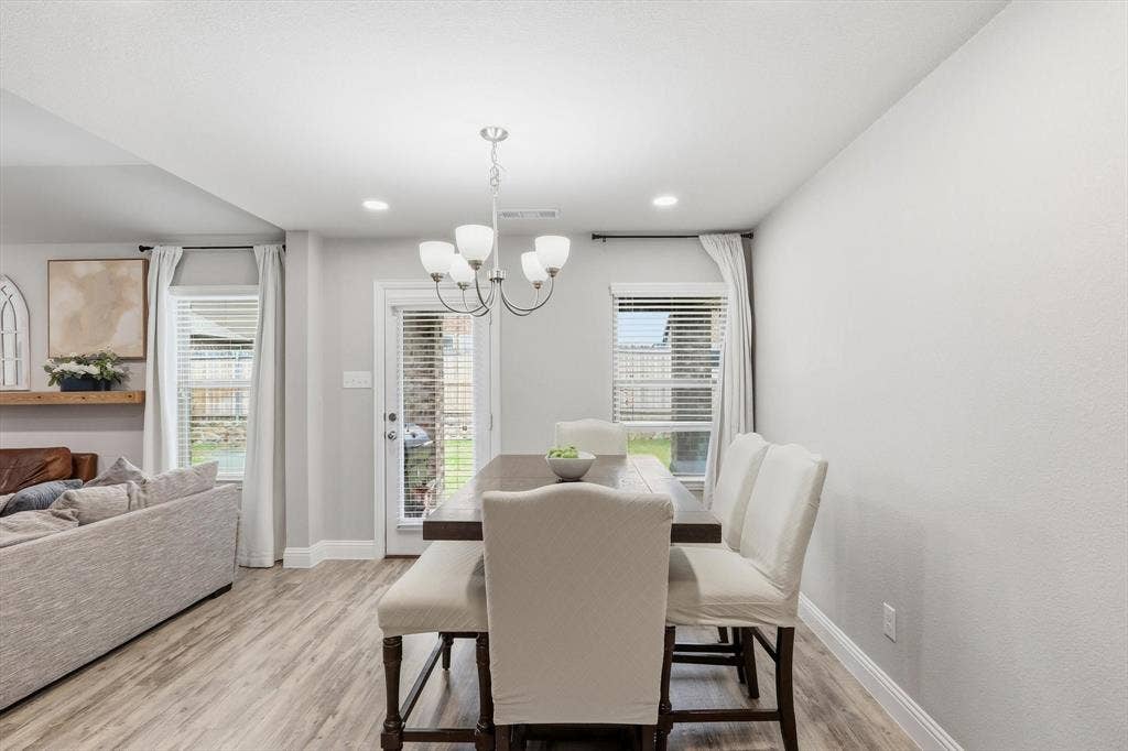 1212 Mount Olive Lane, Forney, TX 75126 Dining area featuring wood-finish flooring and recessed lighting