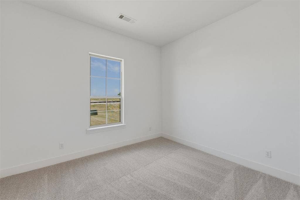 2408 Quartz Street, Krum, TX 76249 Light-filled room featuring a double-hung window, light gray carpeting, crisp white walls, and a white baseboard trim