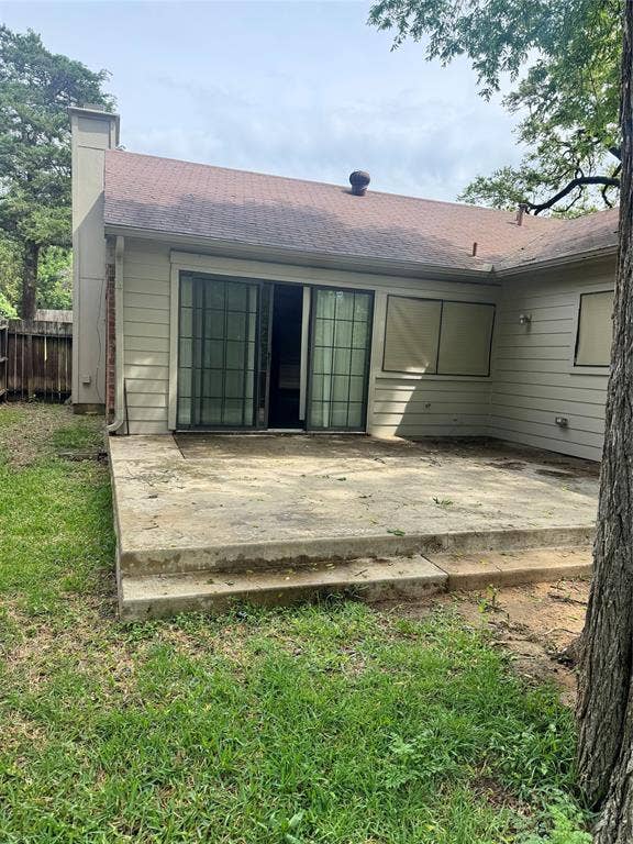 2301 Holly Drive, Euless, TX 76039 Concrete patio featuring a two-step entry, horizontal siding, and multiple windows with exterior coverings