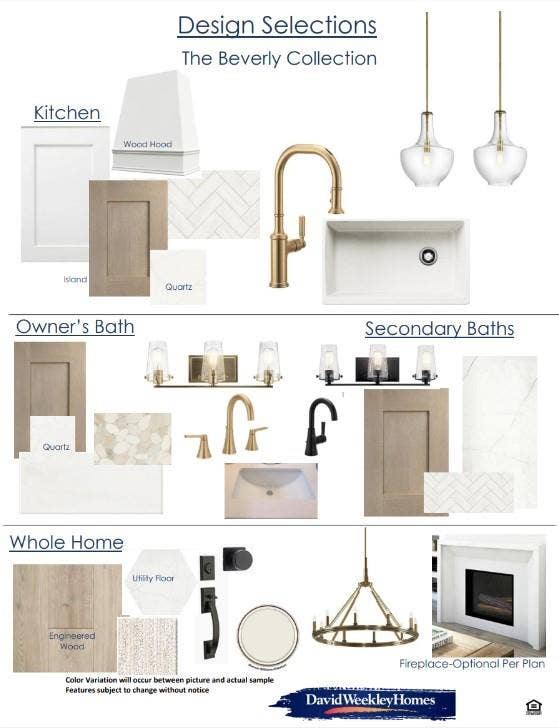 Design Selections. Outlining property finishes and fixtures for various areas within the structure