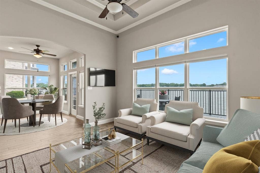 164 Marina Drive, Mabank, TX 75156 Staged Photo* Living and dining rooms with fantastic water views.