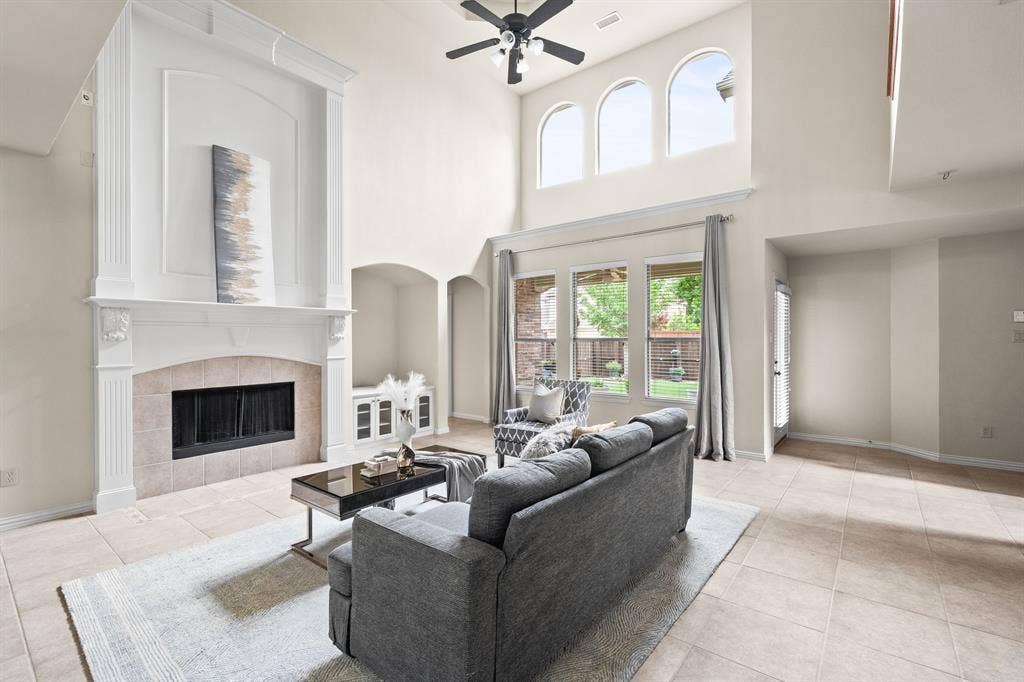 Large family room with primary suite to the right.