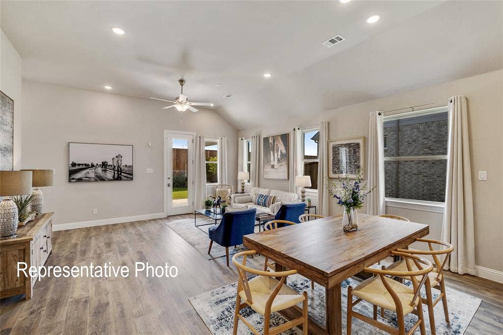 1415 Odette Drive, Arlington, TX 76013 Open concept living area featuring wood-look flooring, recessed lighting, and a ceiling fan