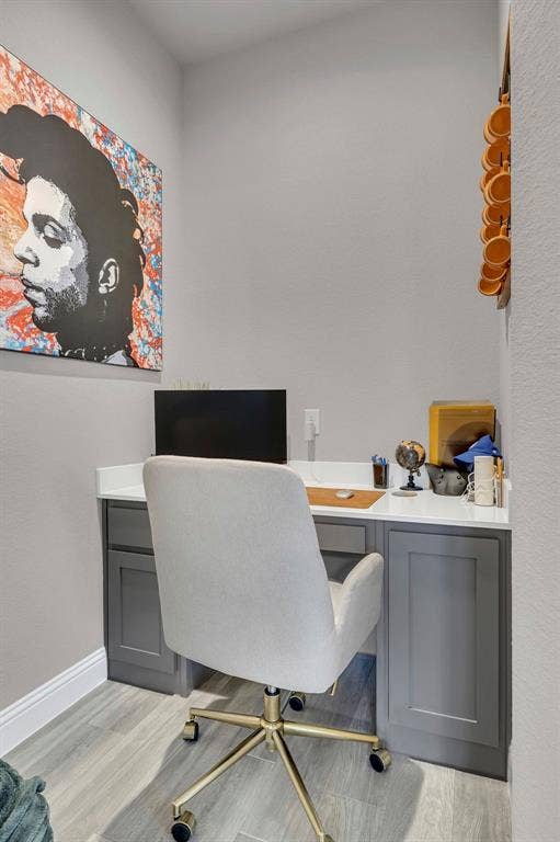 1000 Westwood Lane, Argyle, TX 76226 The property includes a built-in desk with a white countertop and gray cabinetry, complemented by light-toned flooring