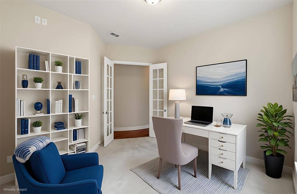 Private Downstairs office with French Doors